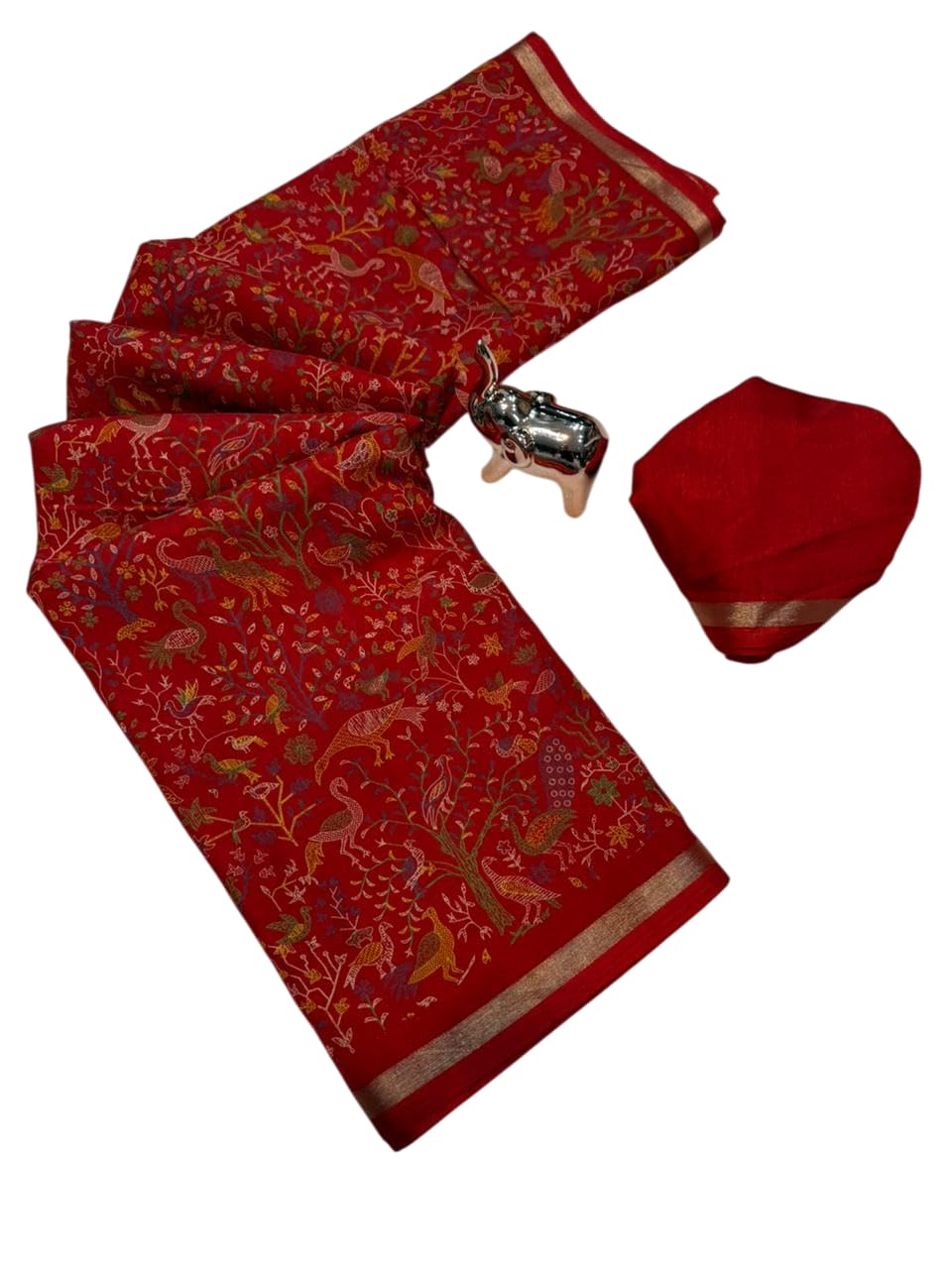 Tussar Silk Saree Extraodinary Floral Print Zari Weaving Border And Butties Designer Pallu Blouse Piece-image-48