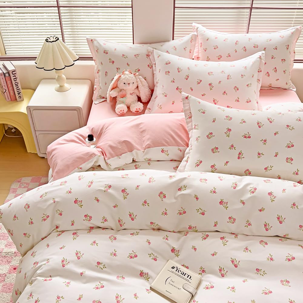 Covebett Bettwäsche Blümchen Blumenmuster Botanisch Bettwäsche Set Aesthetic Blumenwiese Pflanzenmuster Bettbezug mit Reißverschluss und Kissenbezug