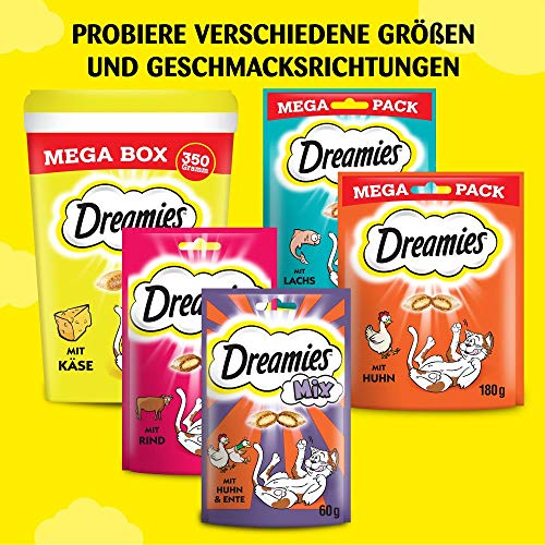 DREAMIES Katzensnacks - 2x350g - mit Käse - Traumhaft knusprige Katzen Leckerlies mit zarter Füllung - Mega Box
