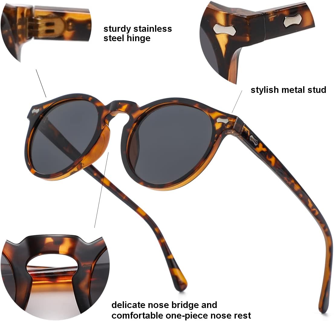 Gleyemor Vintage Polarized Sunglasses for Men Round Sunglasses UV400 Protection Retro Hand-crafted Acetate Frame - Image 5