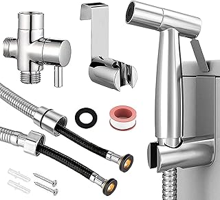 Stainless Steel Bidet Sprayer for Toilet, Handheld Cloth Diaper Sprayer, Bathroom Jet Sprayer Kit Spray Attachment with Hose, Easy Install Great Water Pressure for Bathing Pets, Feminine Hygiene（Silver）.