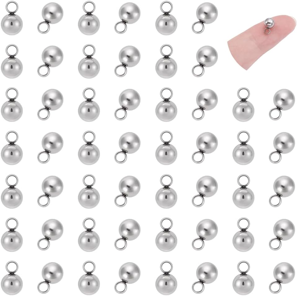 PH PandaHall 100pcs 1.5mm Stainless Steel Round Pendants Charms Pendants DIY for Women Jewelry Making and Crafting