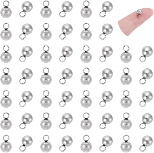 PH PandaHall 100 colgantes redondos de acero inoxidable, dijes de bola pequeña, dijes de bola colgante de metal para bricolaje, collar, pulsera,