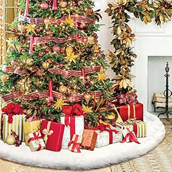 Décoration Arbre Noël Jupe De Noël En Fausse Fourrure Blanche - 120 Cm - Décoration Sapin Couvre Pied Sapin De Noel