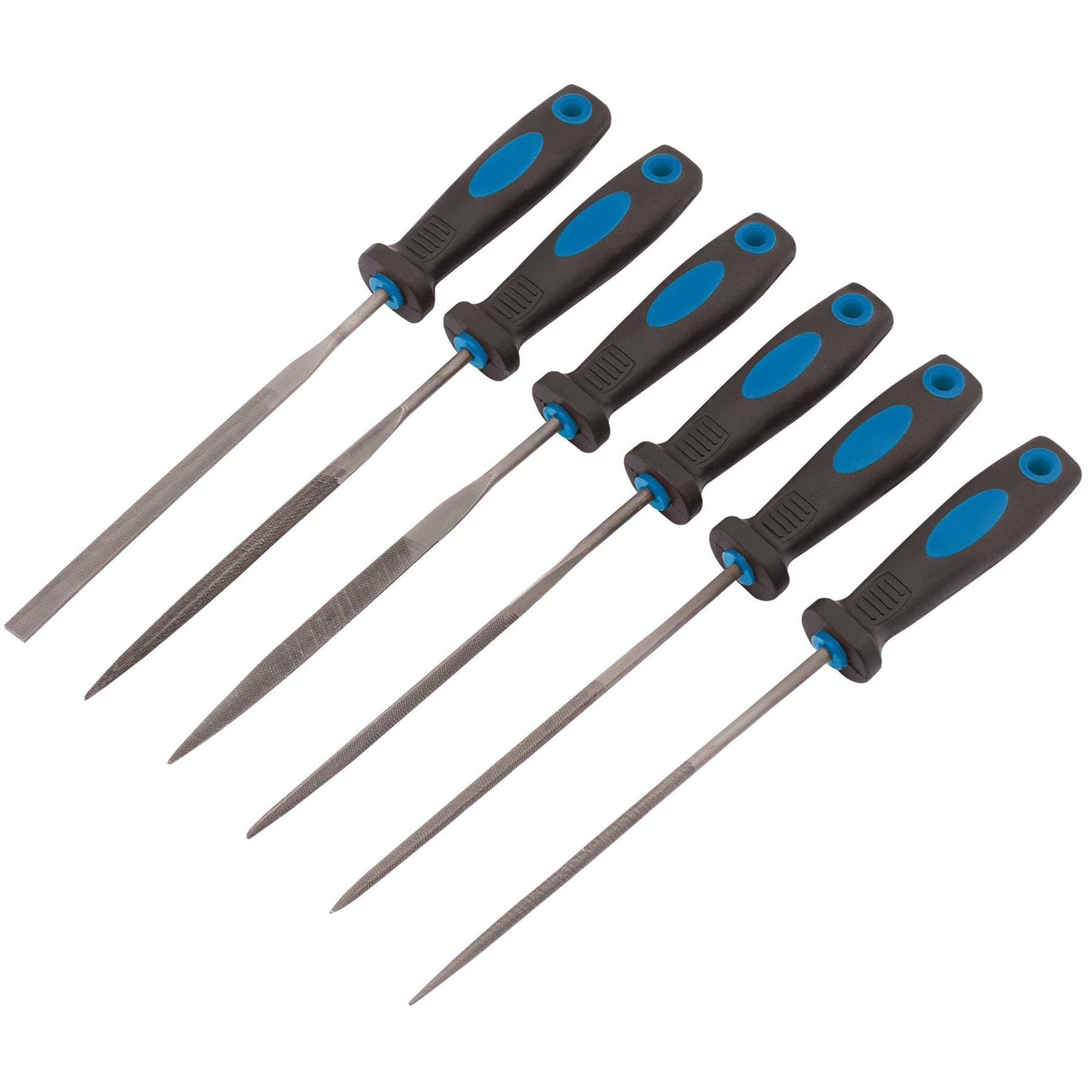 B&Q -  6 Piece Soft Grip Needle File Set 150mm High Carbon Steel Sandblasted Case
