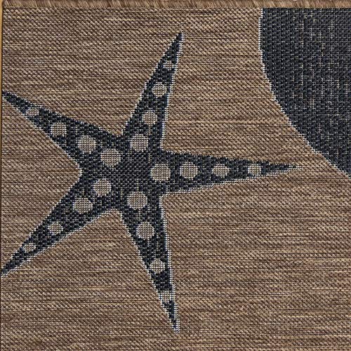Gertmenian Indoor/Outdoor Flatweave Area Rug - 8x10 Large, Stain & UV Resistant, Ideal For Deck, Patio, Poolside, Mudroom - Sand Dollar Starfish, Nut Brown/Black, 22011