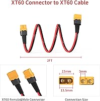 Vista 6 de 10AWG 2FT XT60 Cable de Extensión 2 6 10 20 35 50 75 100FT Conector XT60 Hembra a Macho para Batería RC Estación de Energía Portátil Panel Solar(2FT)