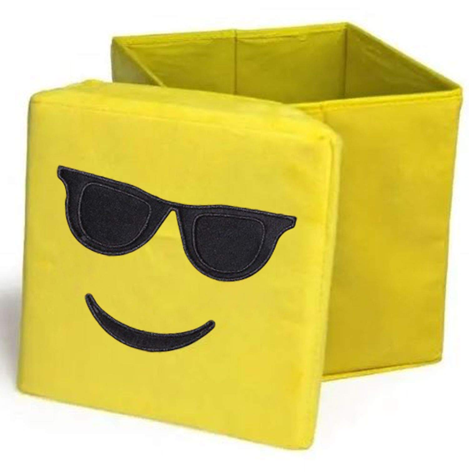Velvet Fabric Home Garden Emoji Design Folding Collapsible Storage Box (Pack of 1)