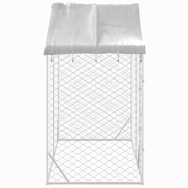 Foto 4 de 5 de ARKEM Perrera Exterior con toldo Acero galvanizado Plata 3x1,5x2,5 m Jaula Perro Grande Voladera