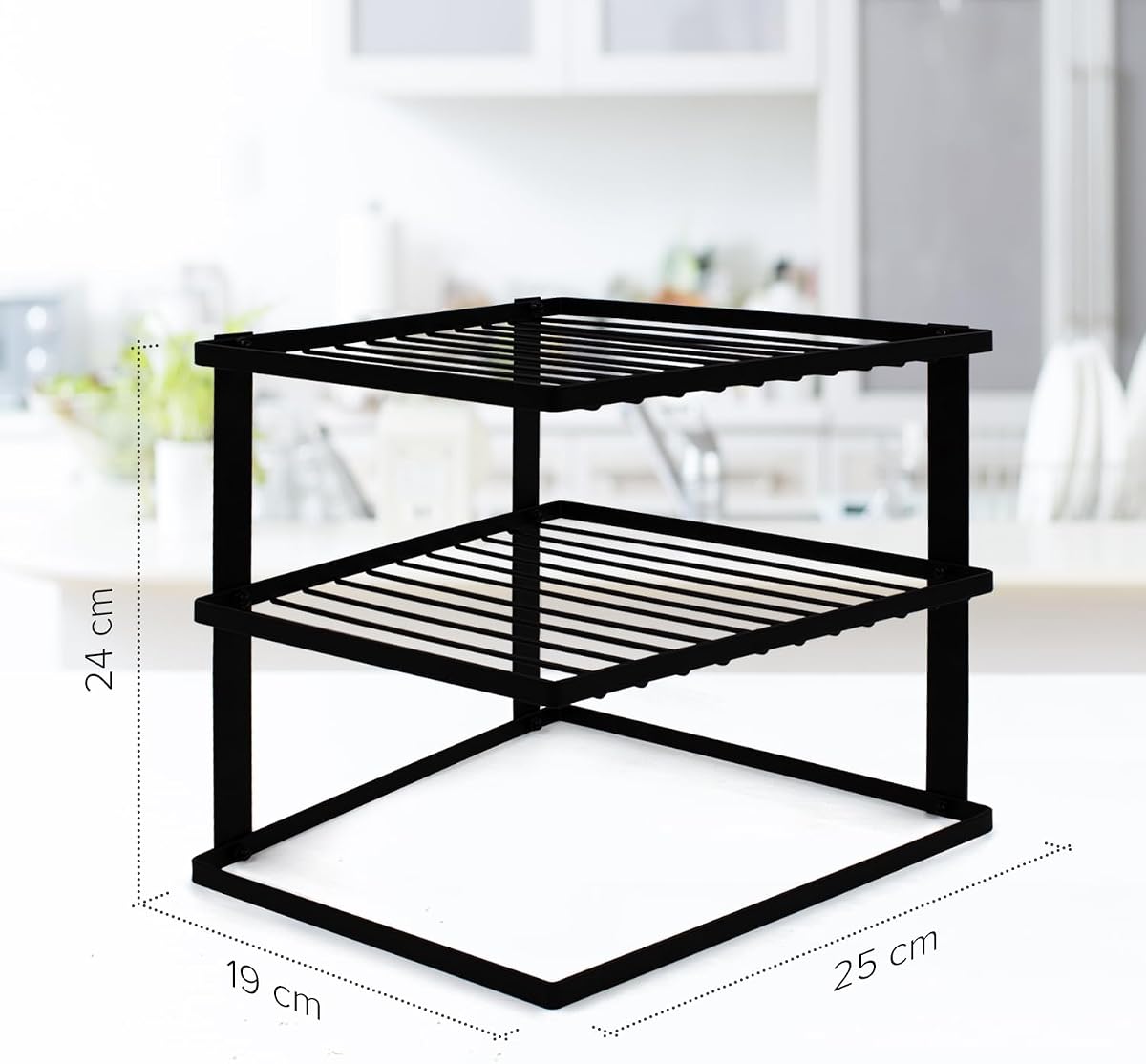 Non Wobble Dish Rack for Kitchen Storage - Corner Dish Rack for Cupboard - Shelf Organizer 25x25x19cm Black