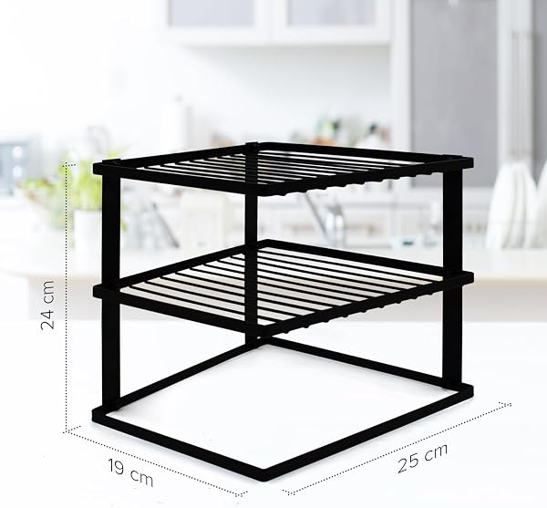 Non Wobble Dish Rack for Kitchen Storage - Corner Dish Rack for Cupboard - Shelf Organizer 25x25x19cm Black - 1