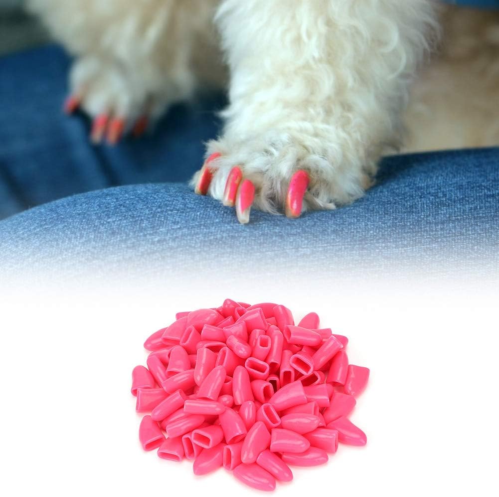 KIMISS Fundas para uñas para perros, 100 piezas, capas de garras de PVC suave, accesorio para el cuidado de mascotas, color rosa oscuro, protege muebles y pisos 3
