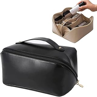 اتش ار دبليو اكس اير شنطة مستحضرات تجميل للسفر بسعة كبيرة للنساء من جلد البولي يوريثين المقاوم للماء والحمام والتخزين لون اسود
