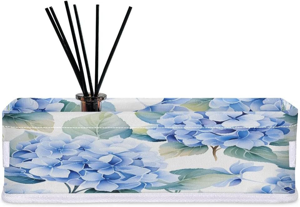 Hydrangea Blue Bathroom Storage Basket, Small Storage Bins with Handles for Organizing Toilet Paper Basket for Toilet Tank Top Decorative Box