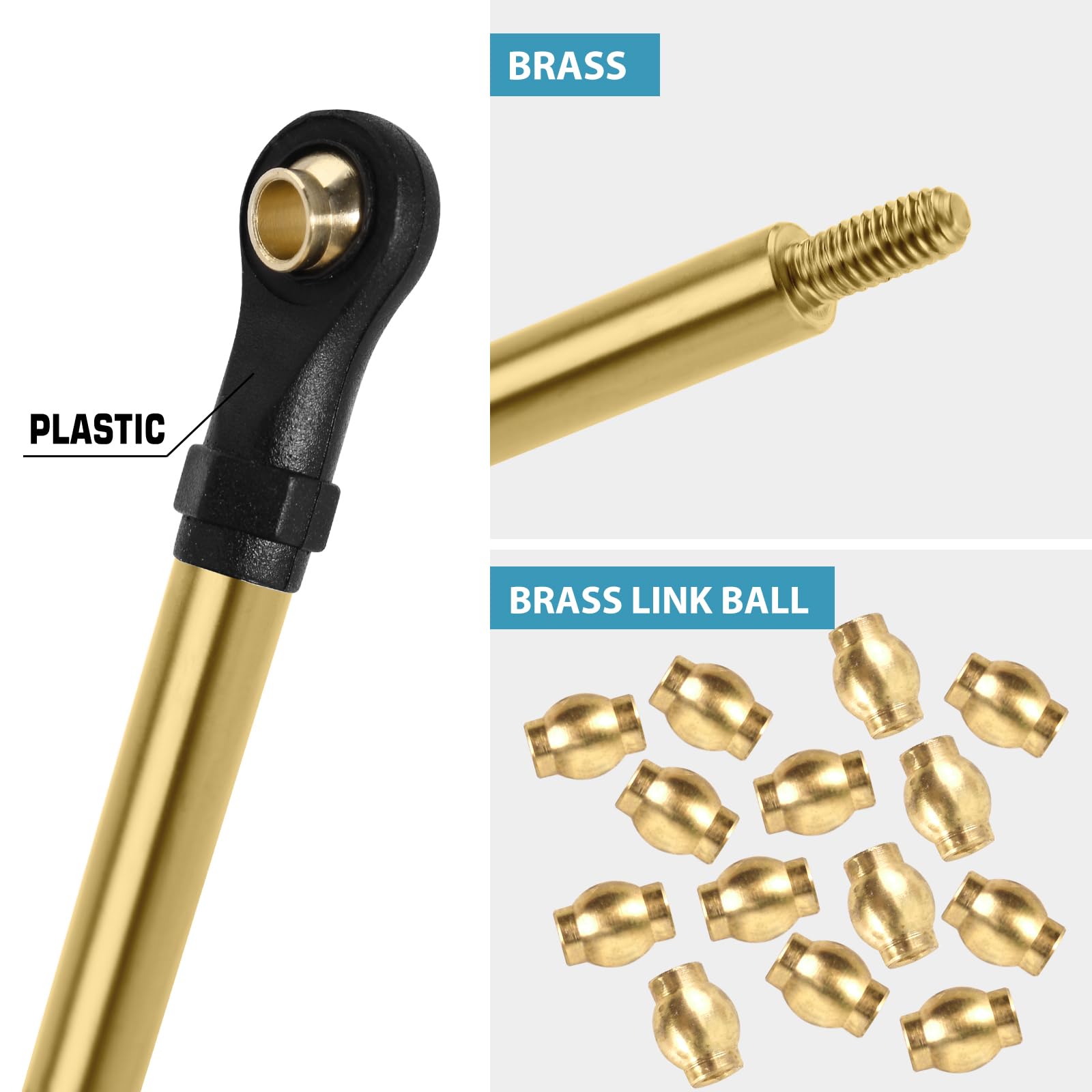 INJORA 8PCS Brass High Clearance Links Set for 1/18 RC Crawler TRX4M High Trail K10 F150, Gold, Small - Image 3
