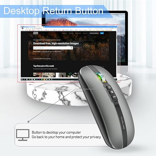 Miniatura 4 de FMOUSE Ratón Bluetooth para laptop, mouse inalámbrico delgado y silencioso USB C recargable 2400 DPI modo dual con receptor USB (gris)