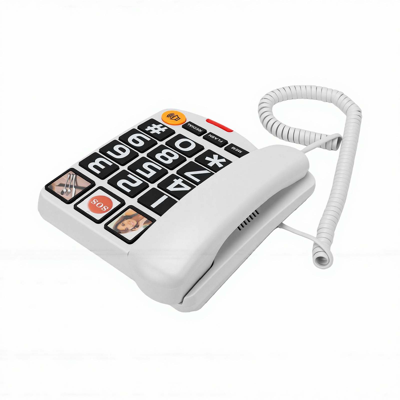 Fabater Telefono Fisso Extra Rumoroso da 110 DB, Design con Pulsanti Grandi per Anziani, con Chiamata in Vivavoce e Chiave di Emergenza per Uso Domestico (WHITE)