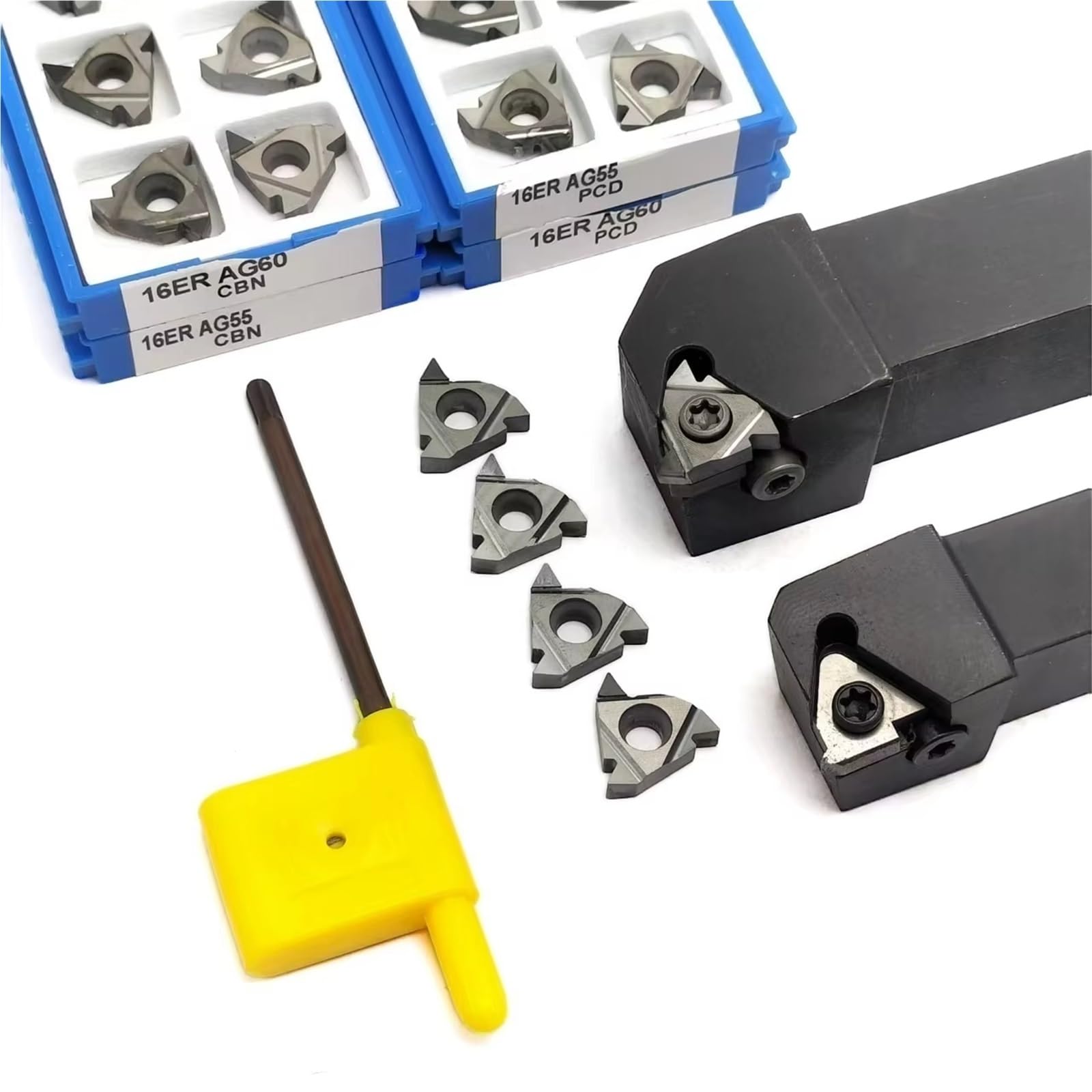 Outils de tour SER 1212 1616 2020 2525 H16 K16 M16 Porte-outil de filetage 16ER Plaquettes de filetage PCD CBN en carbure Plaquettes AG55 AG60 Plaquettes de Carbure CNC(16mm and AG55 PCD)