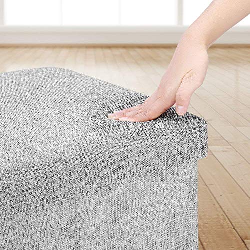 Wonenice Folding Storage Ottoman, Versatile Space-Saving Storage Toy Box With Memory Foam Seat, Max Load 100 Kg Linen Black 12 X 12 X 12 Inch #TOP6