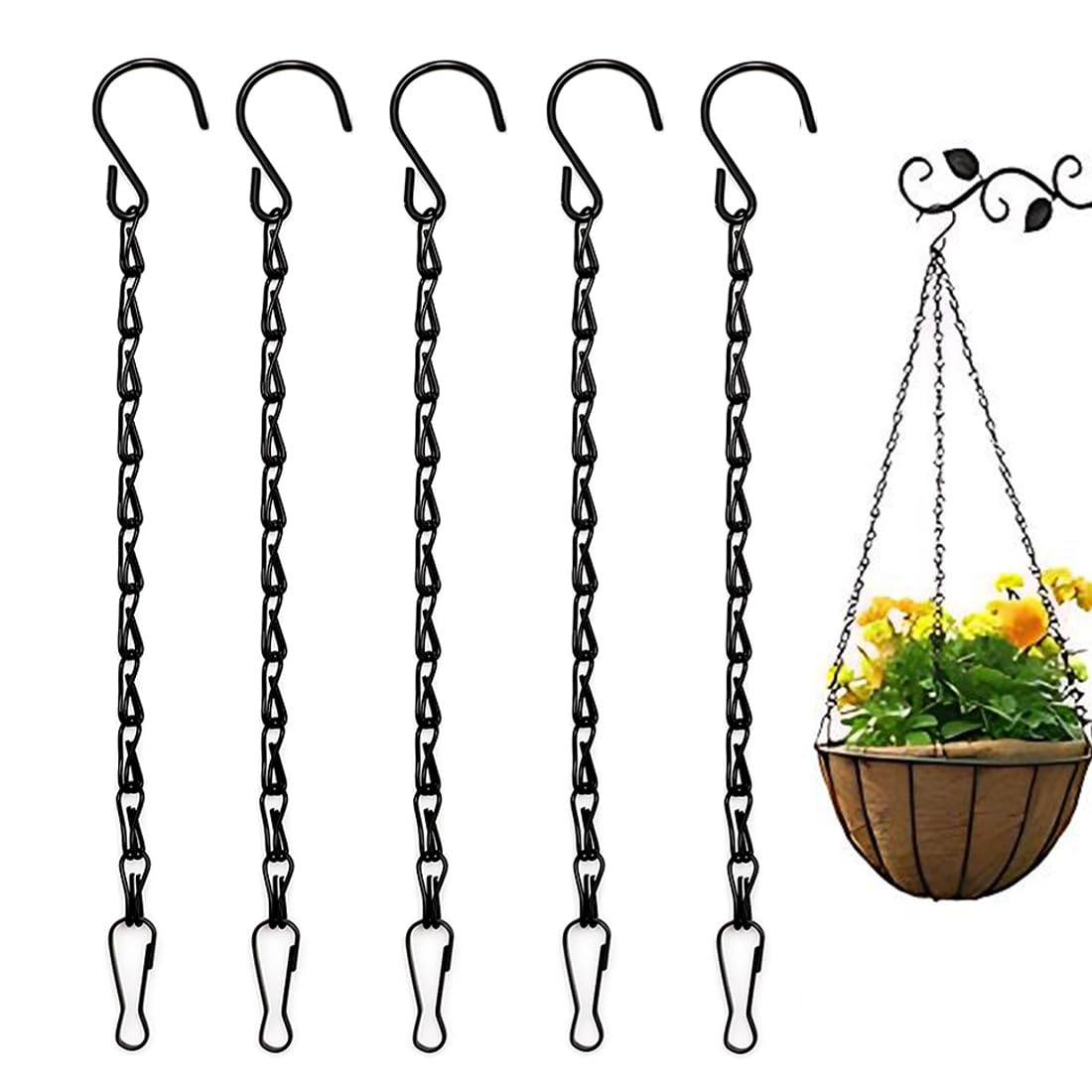 Appesa Pianta Catena, 5 Pezzi Nero Metallo Catena Sospesa,Catena per Appendere di Fioriere, Catena Appesa Gancio, Per Uccelli, Fioriere, Cartelloni Pubblicitari, Lavagne, Lavagne E Ornamenti