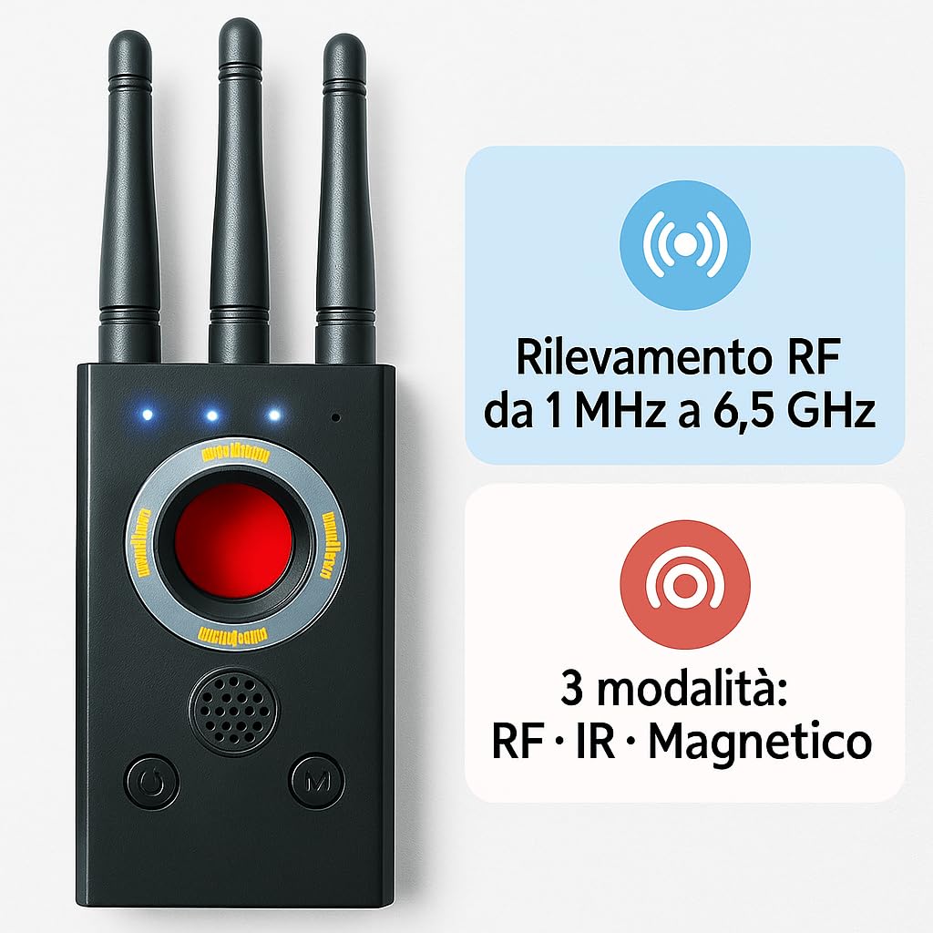 Rilevatore Microspie, Rilevatore Telecamere Nascoste e Tracker GPS, Rilevatore Anti Spia con 3 Modalità Professionale (T16 CHEEK H6)
