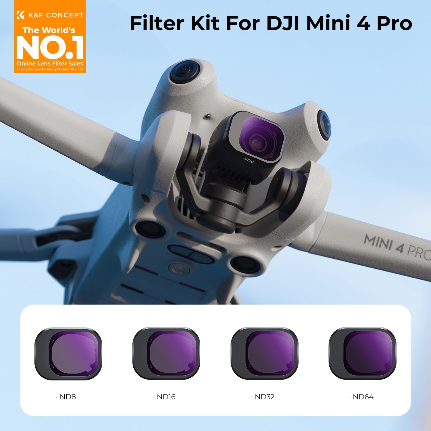 K&F CONCEPT Mini 4 Pro ND Filterset, 4 Stück ND8, ND16, ND32, ND64 Filter Kompatibel mit DJI Mini 4 Pro, mit mehrfach beschichtete HD optisches Glas, Ultraleichter Plastik Rahmen
