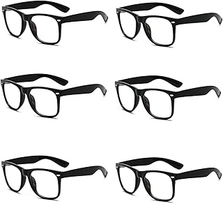 MEISH Retro Square Framed Glasses - 6 Pieces Nerd Glasses with Clear Lenses for Makeup Theme Party