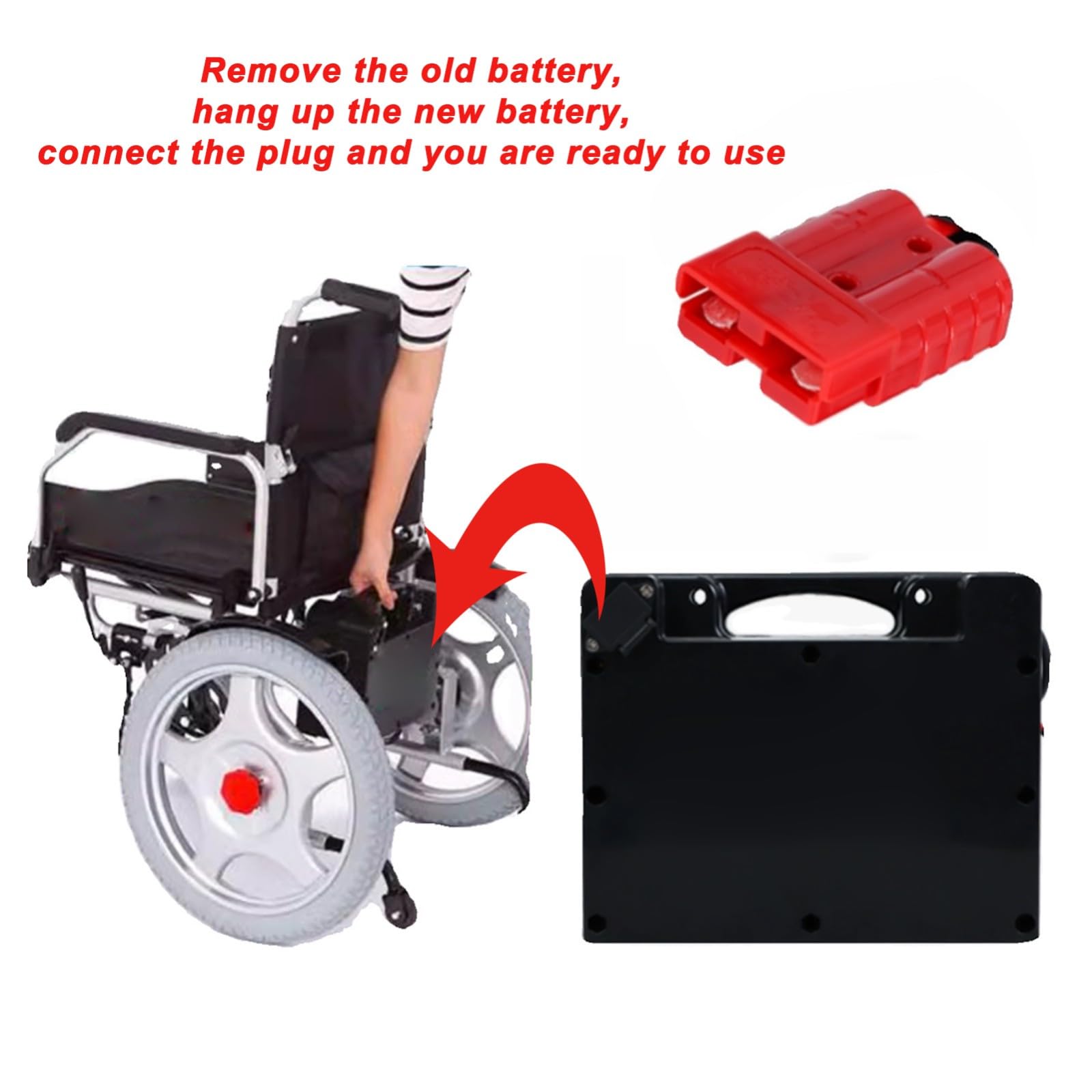 Batería para Silla De Ruedas Eléctrica De 24 V 15 Ah 20 Ah, Batería De Litio Recargable con Conector Anderson Rojo, Batería Trasera
