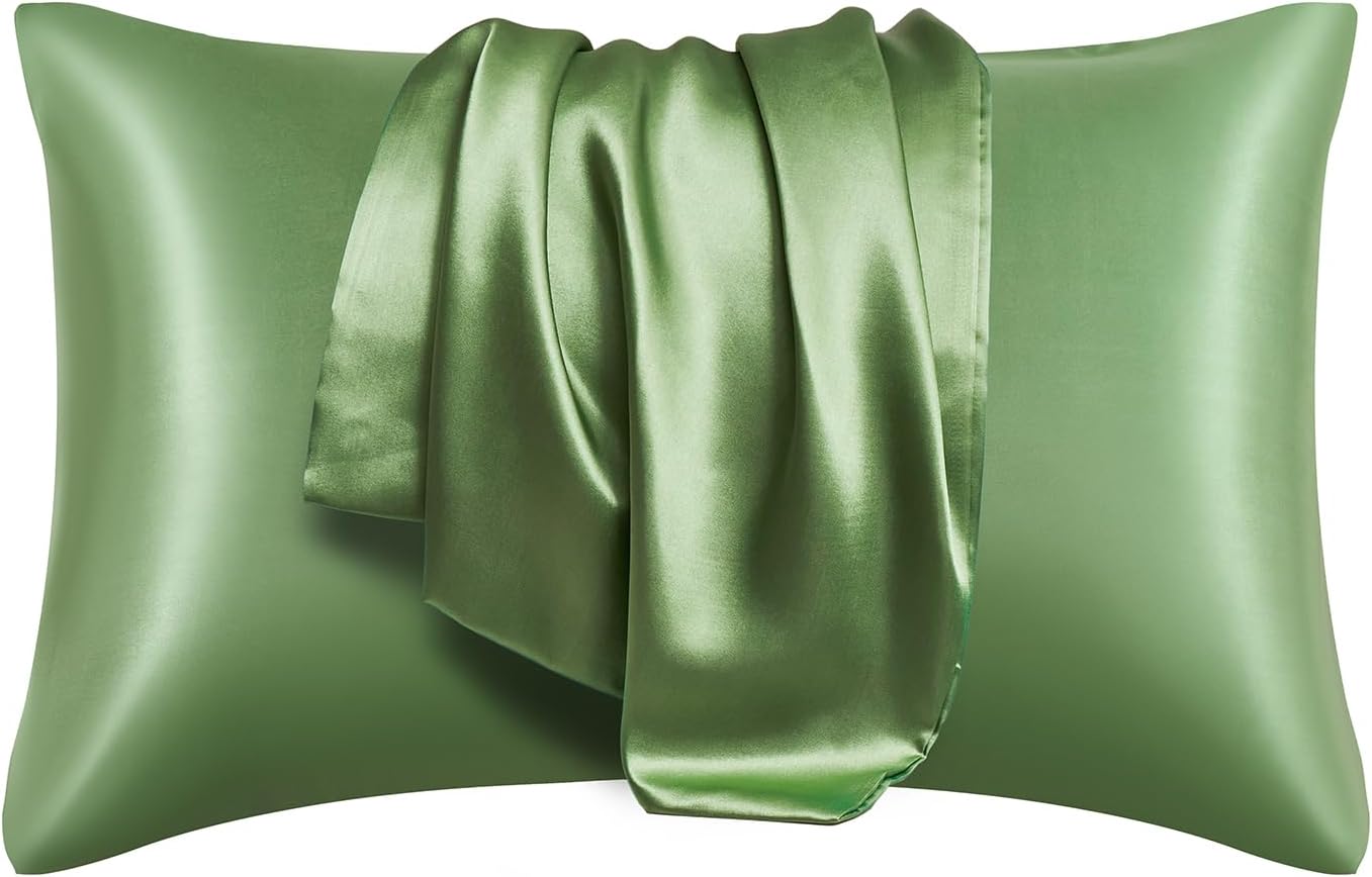 DuShow Satin Pillow Cases 2 Pack Green Satin Pillowcases For Hair and