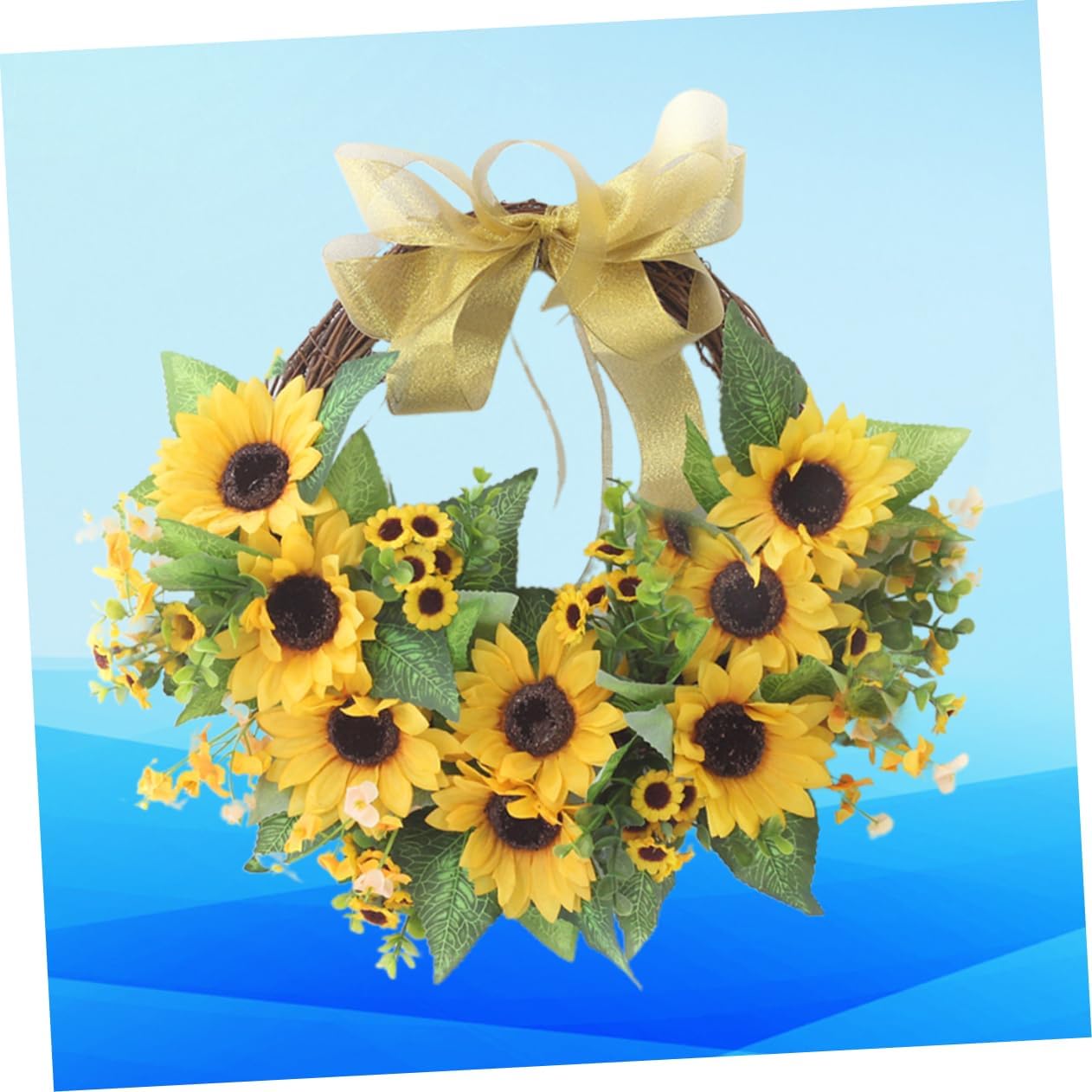 Garneck 1pc Sunflower Wreath Bowknot Artificial Floral Decoration for Front Door Yellow Garland for Home Decor for Spring and