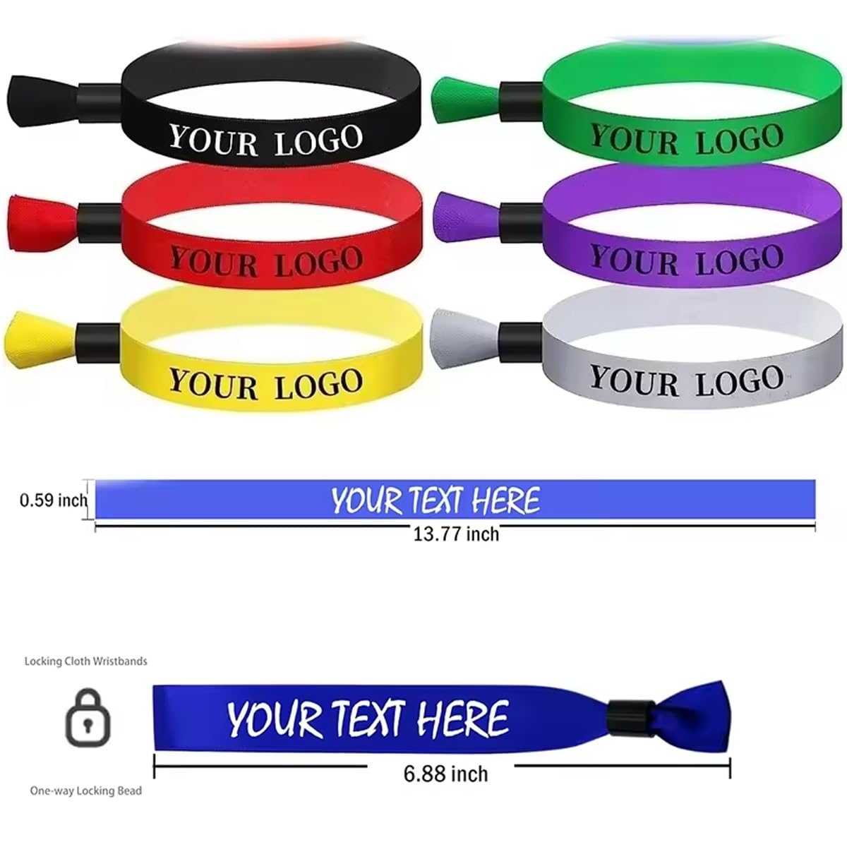 Pulseras de tela personalizadas para eventos, pulseras desechables de colores con texto, identificación para fiestas VIP