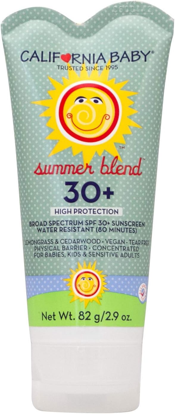 California Baby Summer Blend Broad Spectrum SPF 30+ Sunscreen Lotion - for Babies, Kids & Adults, Free of Added Fragrances, Common Allergens, and Irritants, Fragrance Free, Water Resistant, 2.9oz