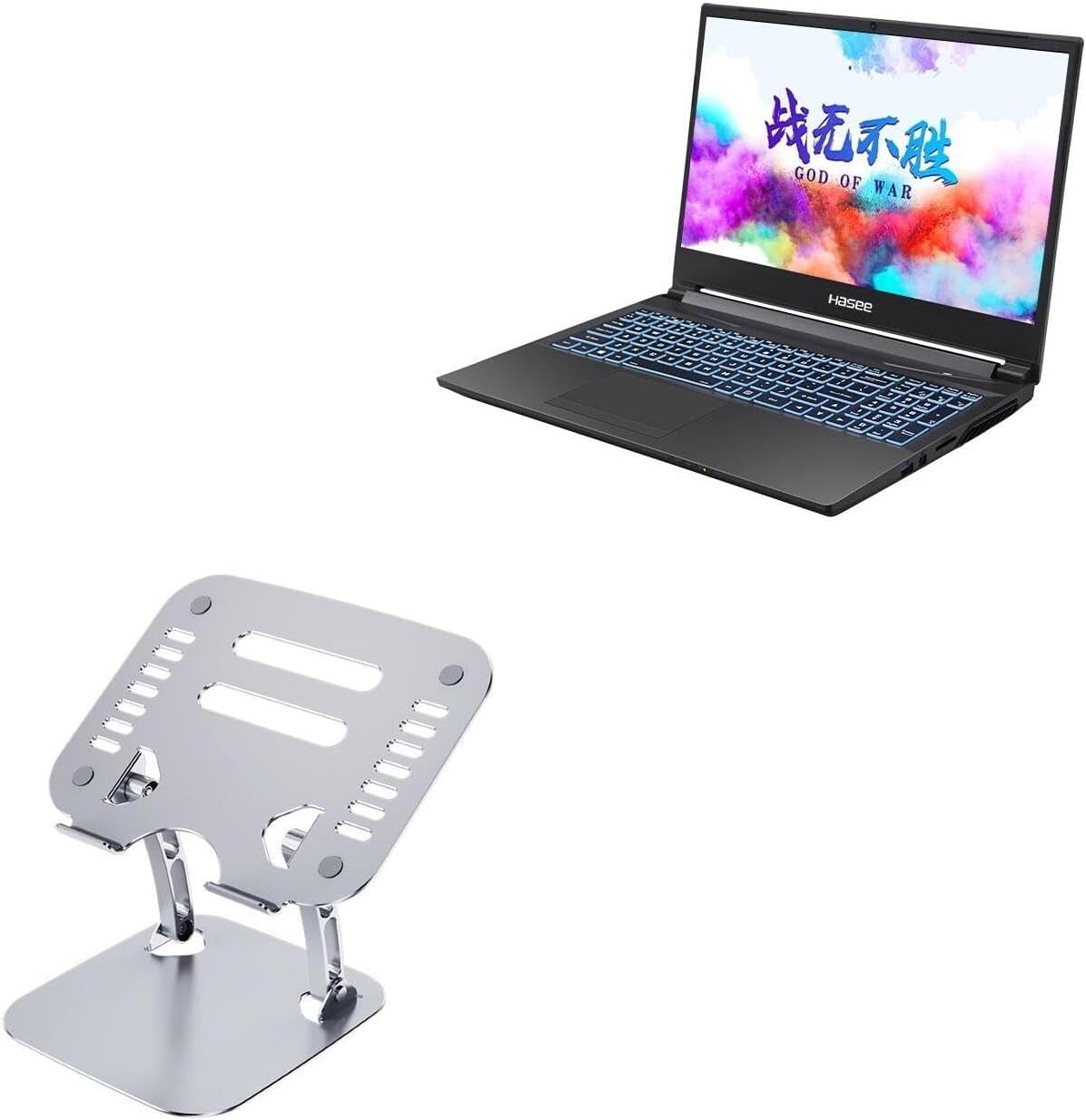BoxWave Stand and Mount Compatible with Hasee Ares Z7-CT5NA - Executive VersaView Laptop Stand, Ergonomic Adjustable Viewing Angle Metallic Riser - Metallic Silver