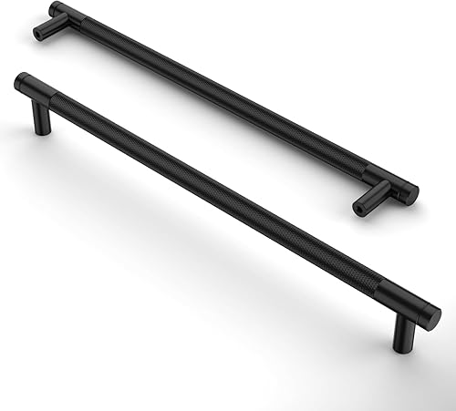 Asidrama Paquete de 10 tiradores de gabinete negro mate de 10 pulgadas (10.000 in) moleteados para gabinete, manijas de armario, accesorios de