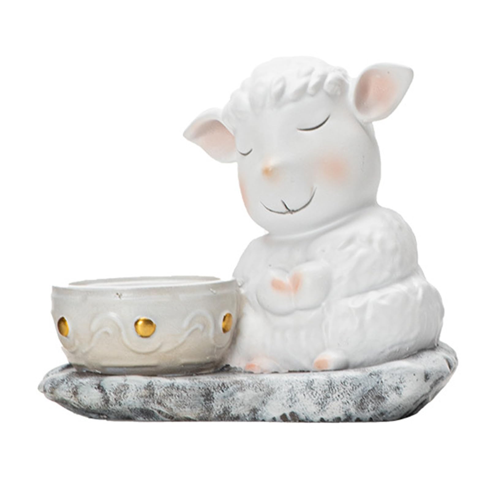 Tsophreniq Resins Lamb Stand Decorative Arabic Eid Holiday Tealight Holder for Mantels Dining Table Festives Gift Cartoon Sheep Candlestick Holder