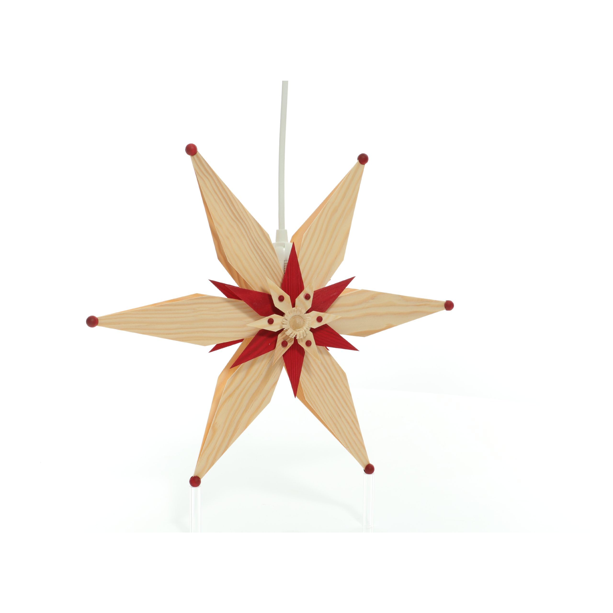 Rudolphs Schatzkiste Fensterschmuck Kieferstern doppelt EL. Beleuchtet Mitte mit Stern Rot BxHxT=34x34x10cm NEU Fensterbild Spanbaum Adventsstern Holz Seiffen Erzgebirge Stern Linde Fensterdeko