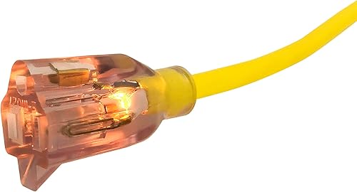 Miniatura 3 de Extensión de cable amarillo 74050 123, 50 pies, SJTW con enchufe iluminado para trabajo pesado de US Wire