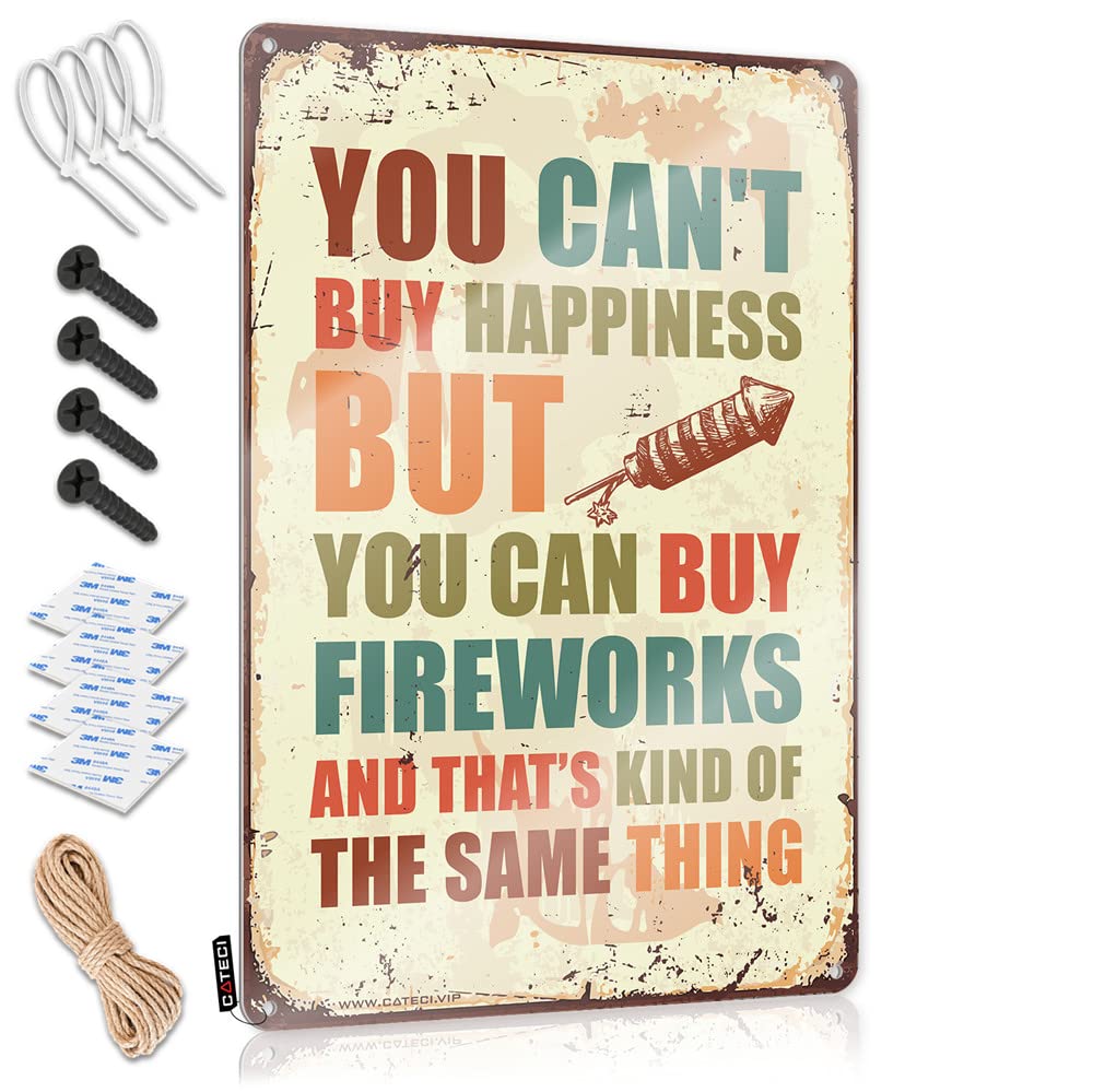 STWNVOITV Funny Kitchen Tin Signs You Can'T Buy Happiness But Can Fireworks Sign Funny Garage Signs For Men Bar Signs Vintage(20X30CM)