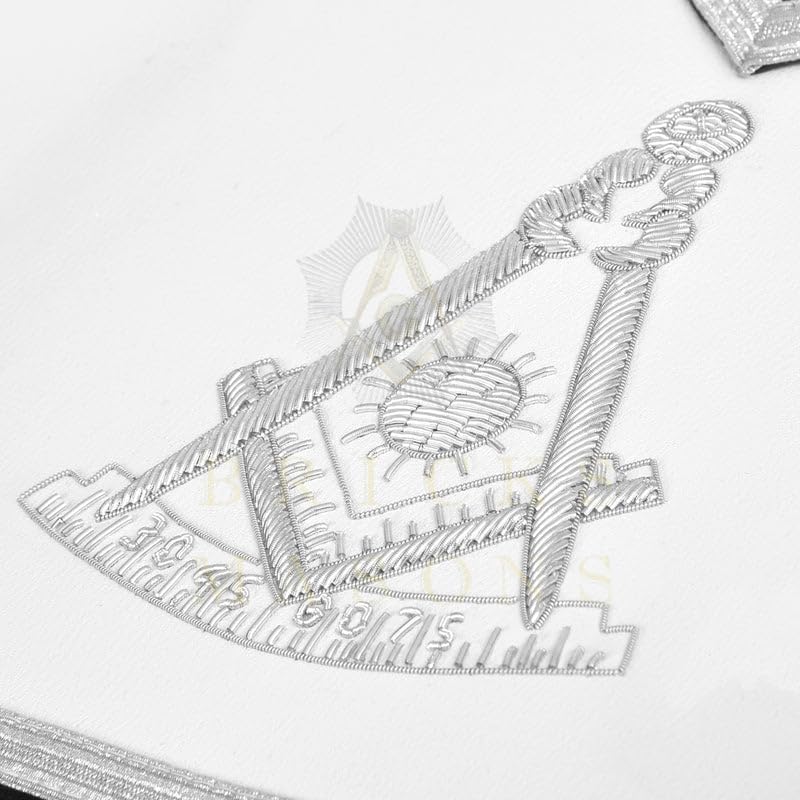 Bricks Masons Past Master Blue Lodge Apron Navy Velvet with Silver Bullion Hand Embroidery, Masonic Apron