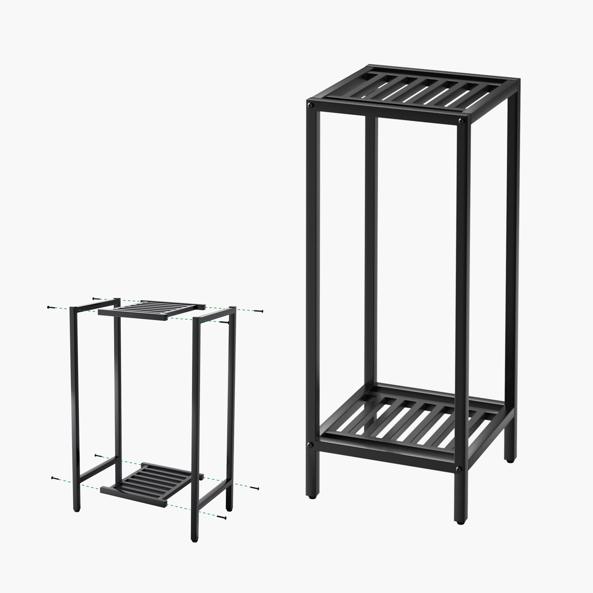 Zhongma 2 Tier 30" Tall Indoor Outdoor Plant Stand, 12 L x 12 W x 30 H inch, Heavy Duty Square Metal Flower Stand for Patio, Home, Garden, 220 LBS Capacity & Heavy Duty Construction