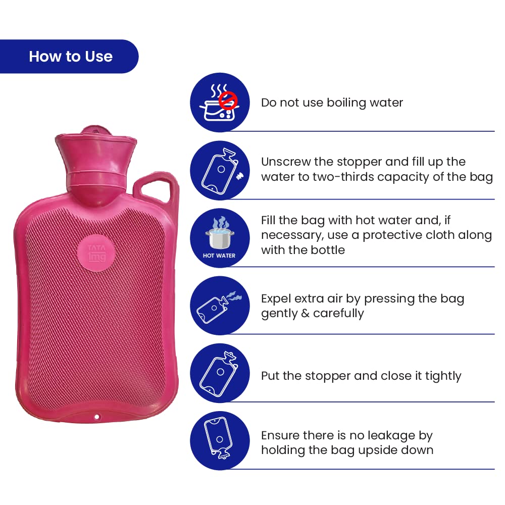 TATA 1mg Hot Water Bag (2ltr) | Heating bag for period cramps & pain relief | Leak- proof design with additional washer & fishtail inlet| Long heat retention | For back, neck & joint pain | Red TATA 1mg Hot Water Bag (2ltr) | Heating bag for period cramps & pain relief | Leak- proof design with additional washer & fishtail inlet| Long heat retention | For back, neck & joint pain | Red