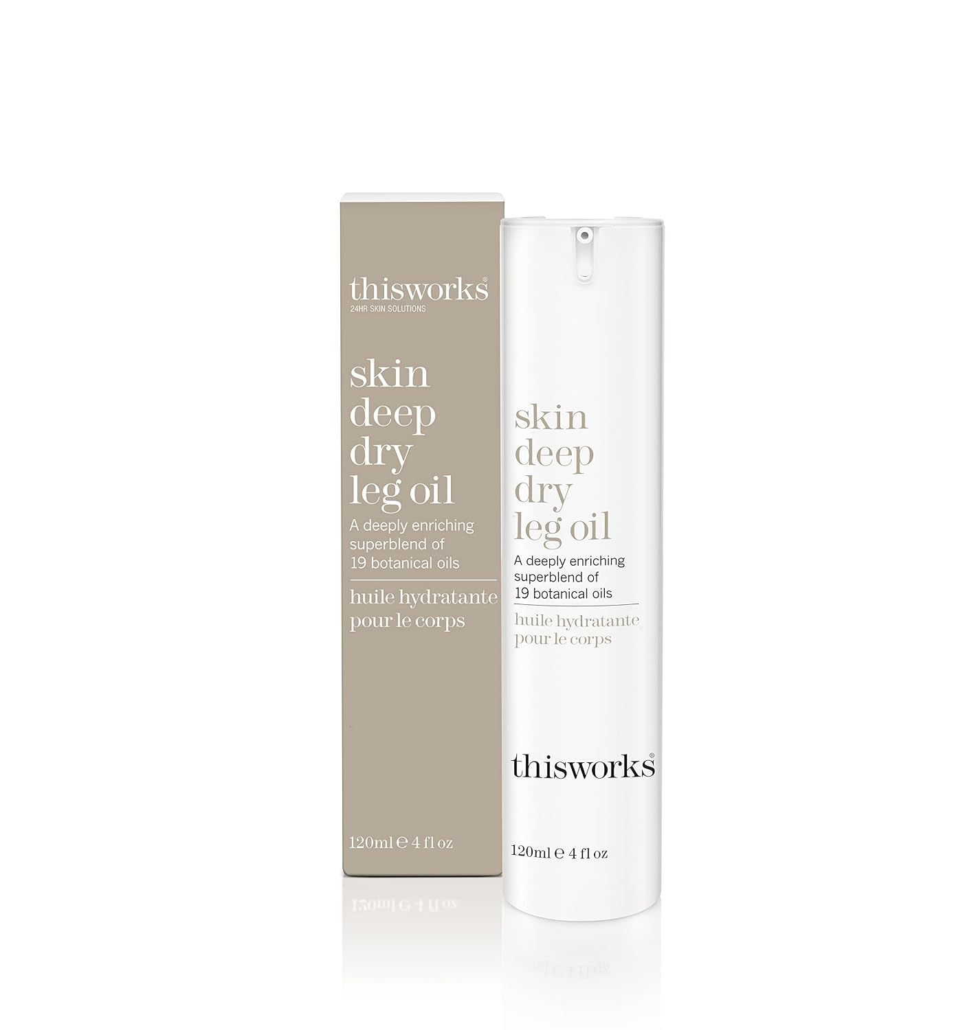 thisworks Skin deep Dry Leg Oil: Deeply Enriching Blend of 9 Essential Oils for Shiny, Soft Skin, 4 fl oz (120ml)