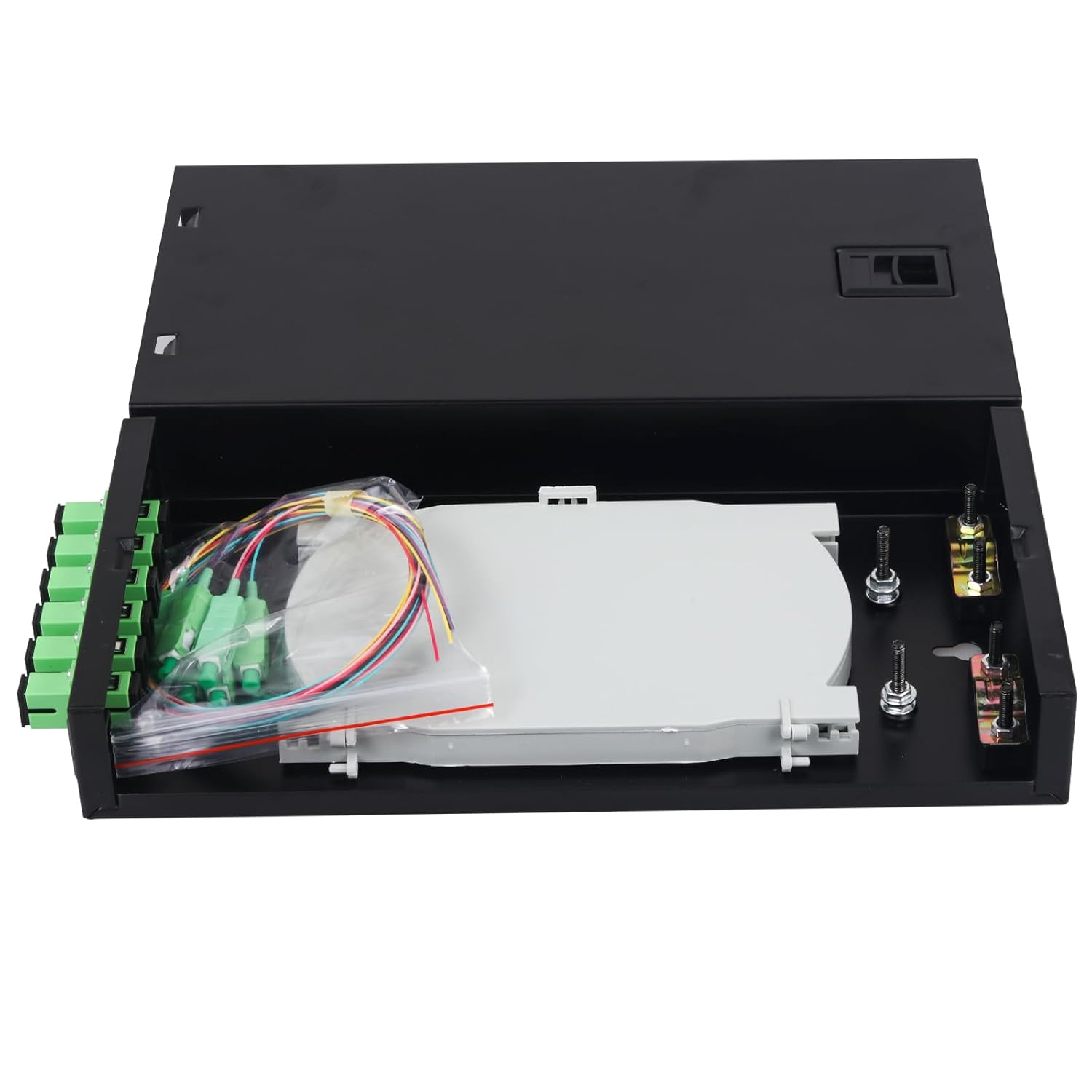 Xunsomten-6 Singlemode 6 Port SC-APC Rack Mount Enclosure Box & Splice Trays Fiber Cables Kit (Include Pigtail & Couplers)