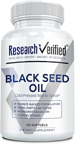 Research Verified Aceite de semilla negra, 60 cápsulas blandas, aumenta la inmunidad, apoya la digestión, mejora la función respiratoria, prensado