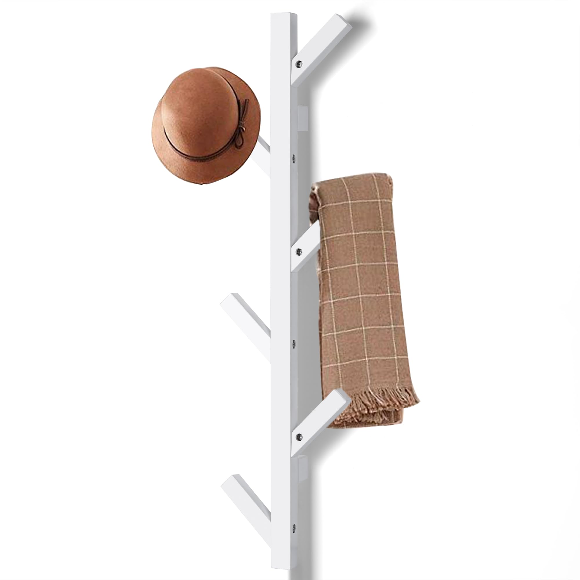 T-LOVENDO.ES Perchero de pared madera maciza de haya vertical 6 Ganchos. Moderno. Ideal recibidor, entrada, salón, dormitorio. Diseño moderno. (Blanco)