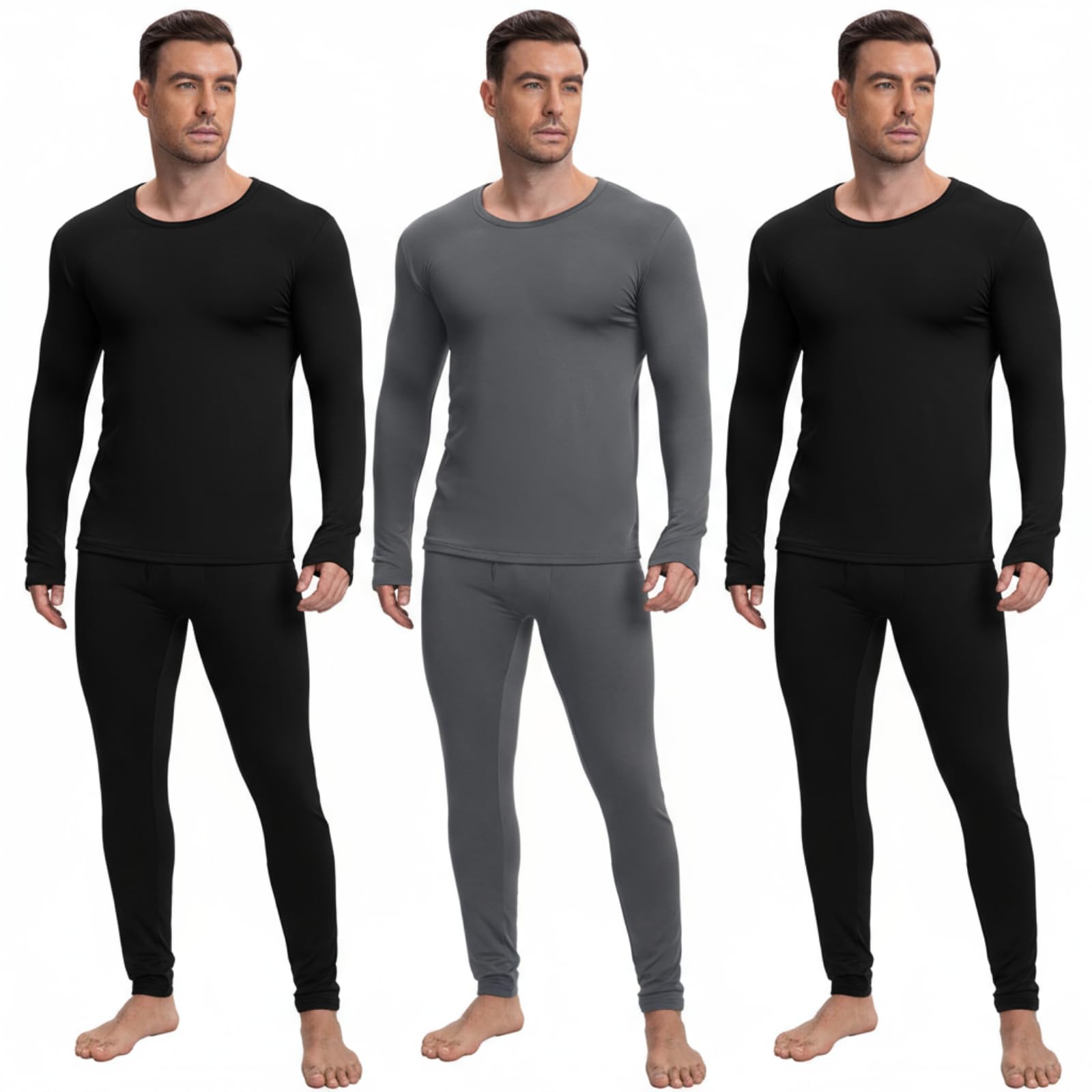 Patelai 3 Sets Men's Thermal Underwear Long Underwear Base Layer with Fleece Lined for Winter Cold Weather