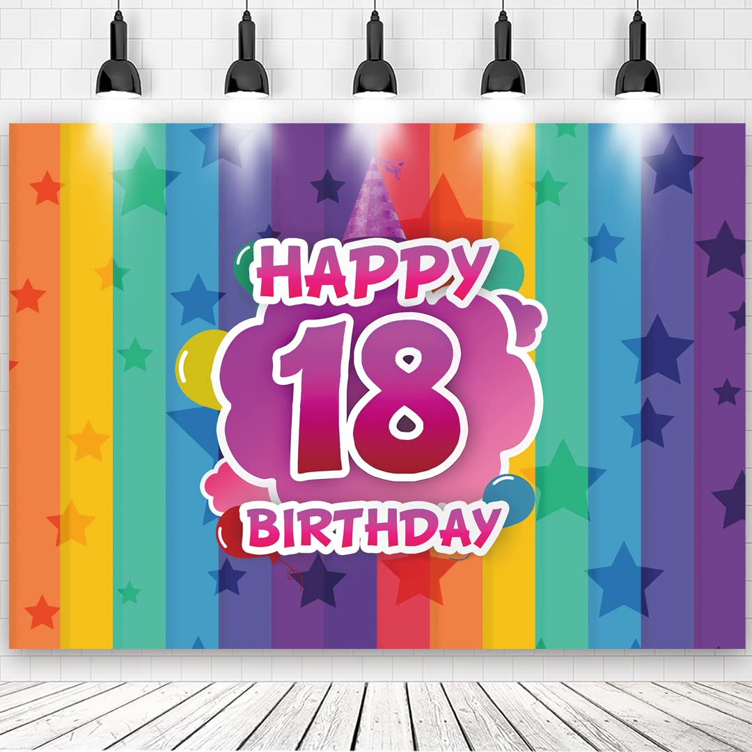 7x5ft Colorful Happy 18th Birthday Backdrop for Adult Kids Eighteen 18 Years Old Age Bithday Party Background Decorations Banner Vinyl Photo Wallpaper Photo Studio Props