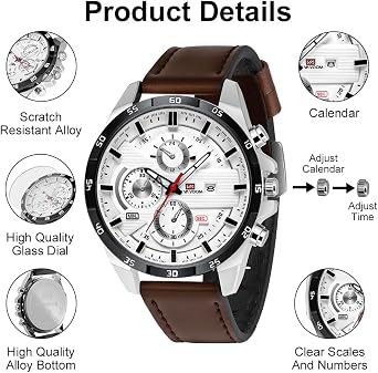 OFFCUP Mens Analog Quartz Watches, 55MM Leather Men's Chronograph Watch