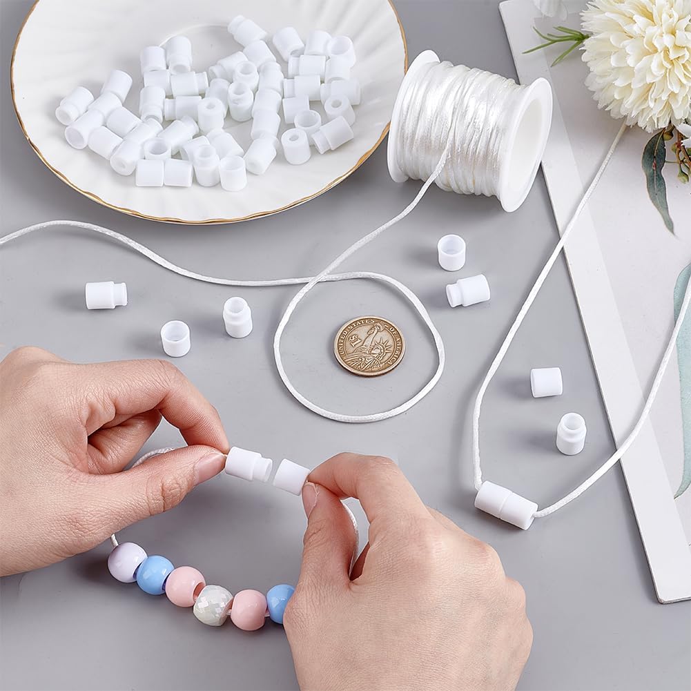 PH PandaHall Breakaway Clasps for Necklaces, 30pcs 20x11mm White Safety Clasp Bead Barrel Connector Closure Clasp with 2mm x 10.9 Yard String Cord for DIY Necklace Bracelet Lanyard Neck Clasp Jewelry - Image 3
