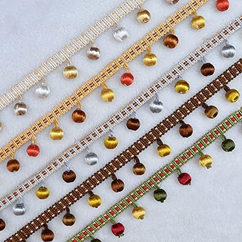 Curtain Tassels，Tassels for Sewing， 1 Yards Hanging Ball Fringe Trim Beaded Trim for Crafts Curtain Sofa Table Decoration(Golden Yellow)